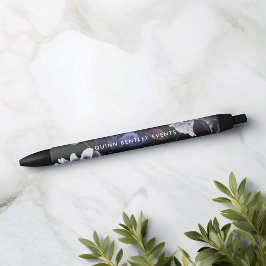 Caneta Preta Floral Violeta Escuro Elegante Personalizado