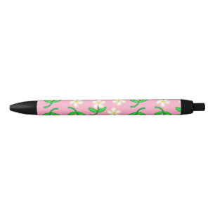 Caneta Preta Flores brancas a rosa