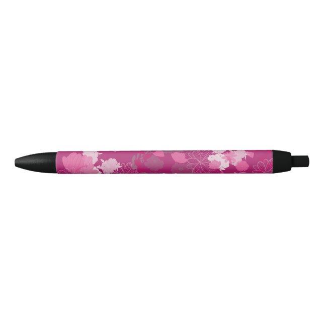 Caneta Preta flores cor-de-rosa (Frente)