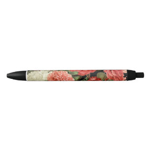 Caneta Preta flores cor-de-rosa botânicas do vintage moderno