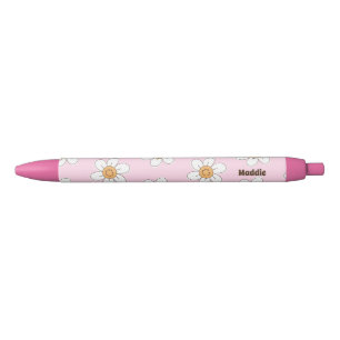 Caneta Preta Flores Cor-de-Rosa Personalizadas Fofas
