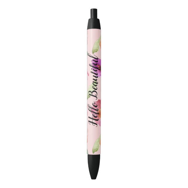 Caneta Preta Flores De Aquarela Rosa-Blush Girly (Frente Vertical)