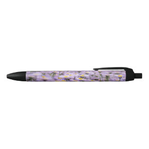 Caneta Preta Flores de Aster Roxo