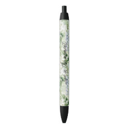 Caneta Preta Flores de Delphinium Brancas Lavanda