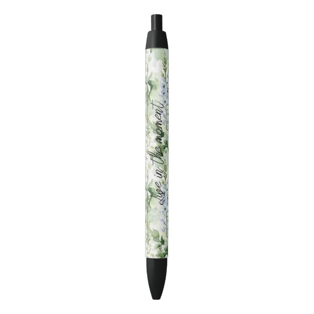 Caneta Preta Flores de Delphinium Brancas Lavanda   (Frente Vertical)