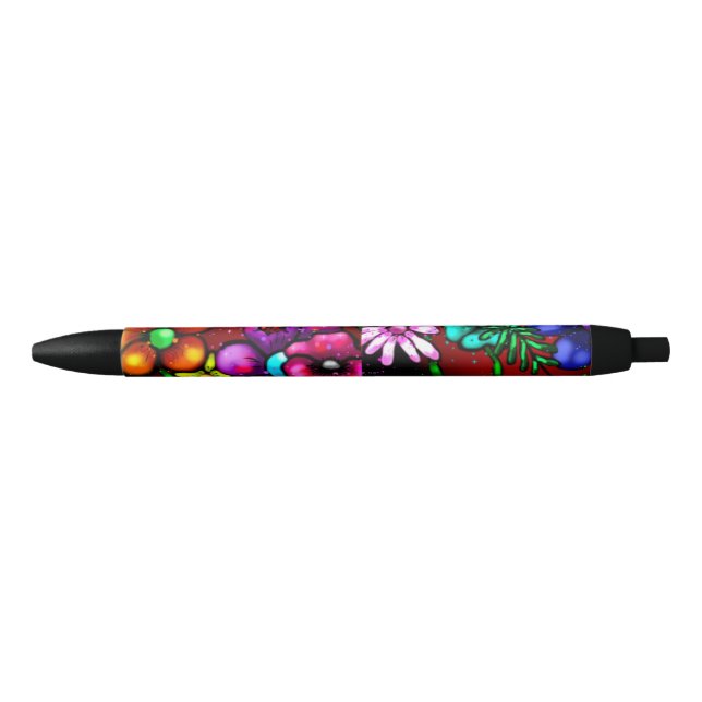 Caneta Preta Flores de Estilo de grafite e Vermelho Puro Rosa L (Frente)