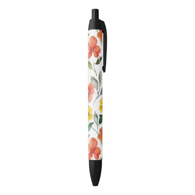 Caneta Preta Flores de Pêssego Amarelo Vermelho (parte de inferior (Vertical))