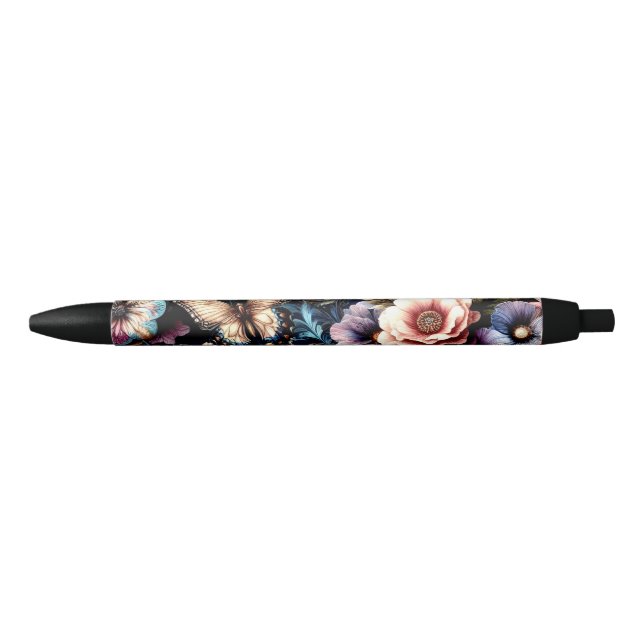 Caneta Preta Flores de primavera e Borboletas Antigas (Frente)