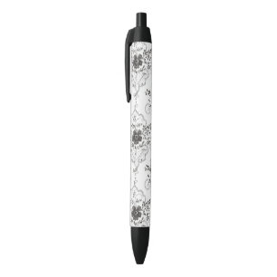 Caneta Preta Flores de renda falsa preto e branco