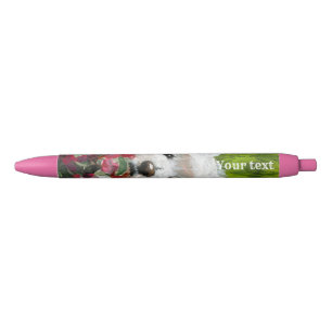 Caneta Preta Flores de Westie e Rosa
