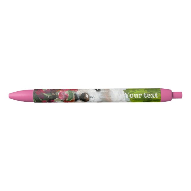 Caneta Preta Flores de Westie e Rosa (Frente)