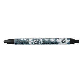 Caneta Preta Flores Fantásticas (Teal Xisto) Arte Fino