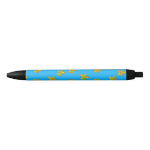Caneta Preta flores pintadas em azul