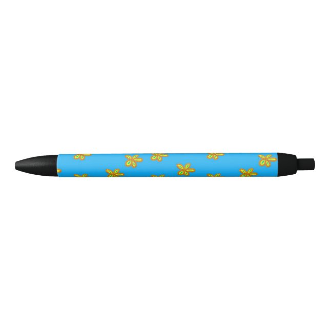 Caneta Preta flores pintadas em azul (Frente)