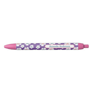 Caneta Preta Flores Pretty Daisy Personalizadas