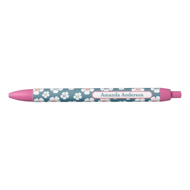 Caneta Preta Flores Pretty Daisy Personalizadas (Frente)