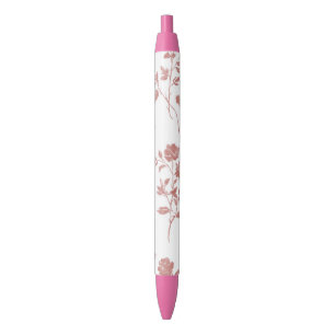 Caneta Preta Flores Rosa Cor-de-Rosa