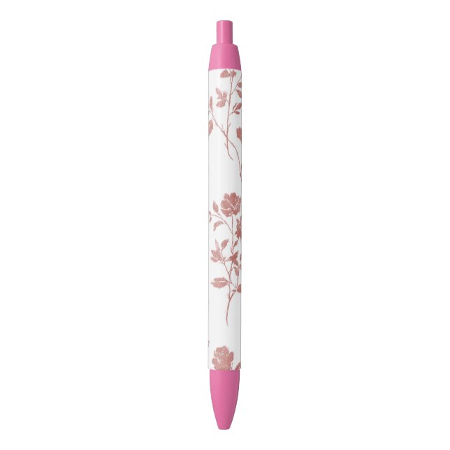 Caneta Preta Flores Rosa Cor-de-Rosa (Frente Vertical)