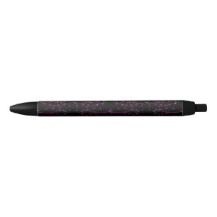 Caneta Preta Flores Rosa Quente