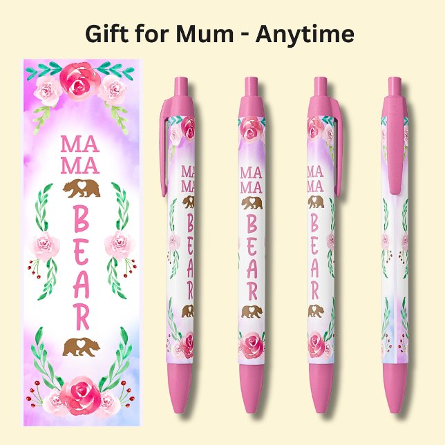 Caneta Preta Flores rosa-rosadas MAMA BEAR (Criador carregado)