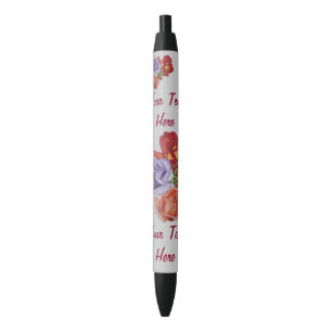 Caneta Preta flores rosas vermelhas e rosa floristas