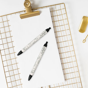 Caneta Preta Flores Verdes Modernas Herbs Boho Padrão