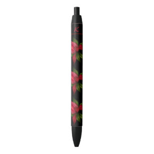 Caneta Preta Flores vermelhas com inicial