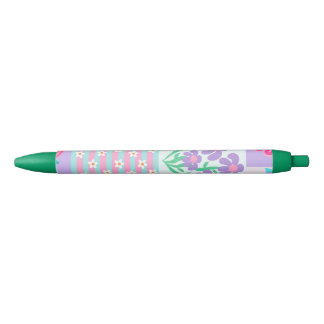 Caneta Preta Flores Vibrantes em Flor Design