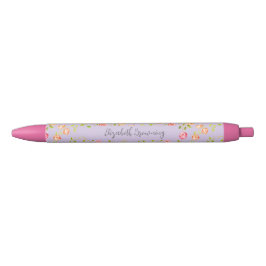 Caneta Preta Flores Vitorianas Antigas Rosas Rosadas Personaliz
