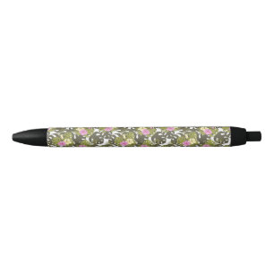 Caneta Preta Folhas da Selva Tropical e Padrão de Hibisco