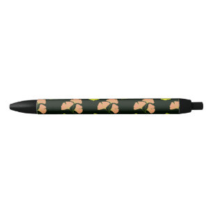 Caneta Preta Folhas de Ginko Pastel em fundo preto