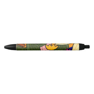 Caneta Preta Folhas e flores tropicais abstratas