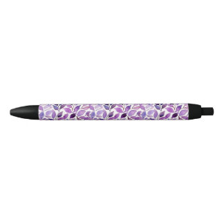Caneta Preta Folhas Roxas
