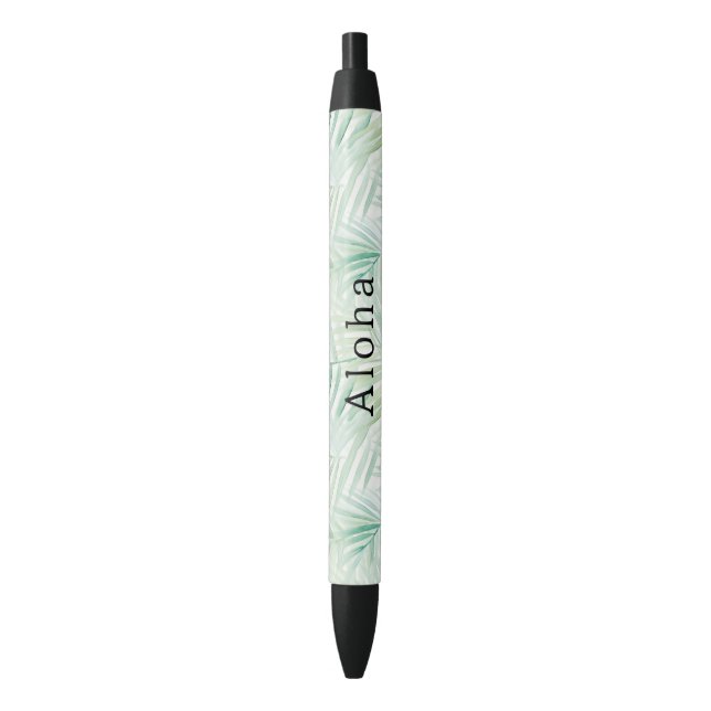 Caneta Preta Folhas Tropicais Verdes Aloha (Frente Vertical)