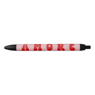 Caneta Preta Fonte de Bolha AMORE Rosa e Vermelho Retro dos Ano