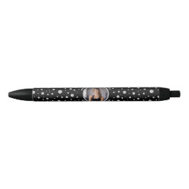 Caneta Preta Foto Personalizada com Círculo de Pérolas em Preto