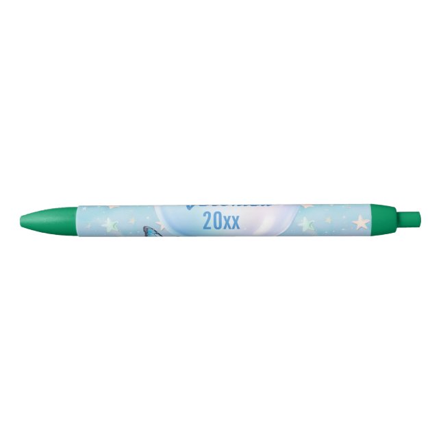 Caneta Preta Fundo de Estrelo de Gradiente Cor-de-Rosa Azul (Frente)