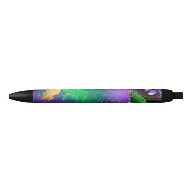 Caneta Preta Fundo márdi iridescente com miçangas (Frente)