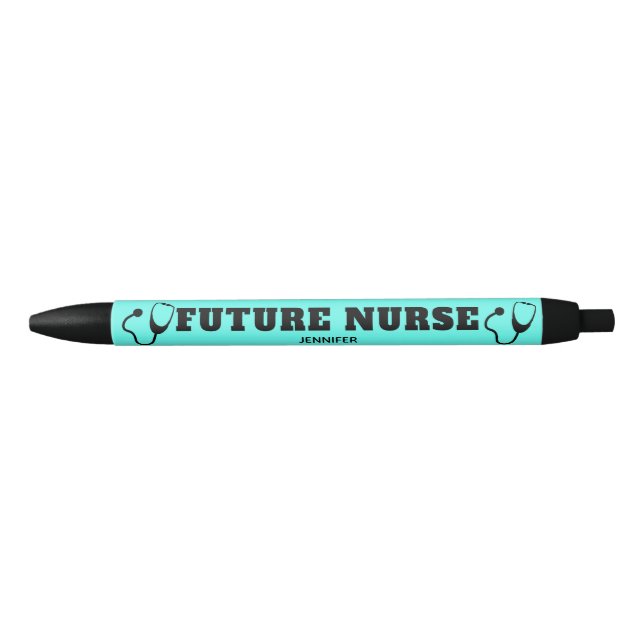 Caneta Preta Futuro Enfermeiro Stethoscope Aqua Teal Personaliz (Frente)