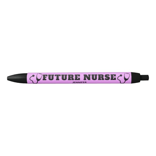 Caneta Preta Futuro Enfermeiro Stethoscope Pastel Purple Name (Frente)