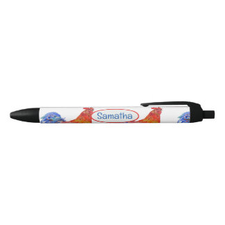Caneta Preta Galinha Galo Vermelho Azul Aquarela Nome de Menina