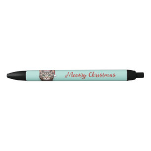 Caneta Preta Gato de Natal Fofo Personalizado com Chapéu de Pap