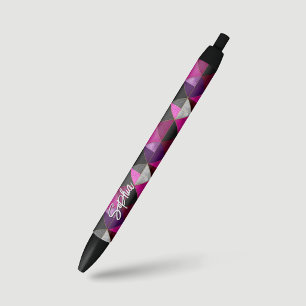 Caneta Preta Geométrico rosa roxo cinza Chic
