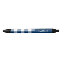 Gingham Check Navy Blue Custom Name