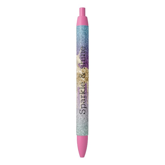 Caneta Preta Girly Aqua Purple Mint Pink Glitter ombre Unicorn (Frente Vertical)