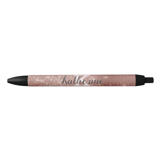 Caneta Preta Girly Rosa Dourado Glam Diamond Sparkle Monographi (Frente)