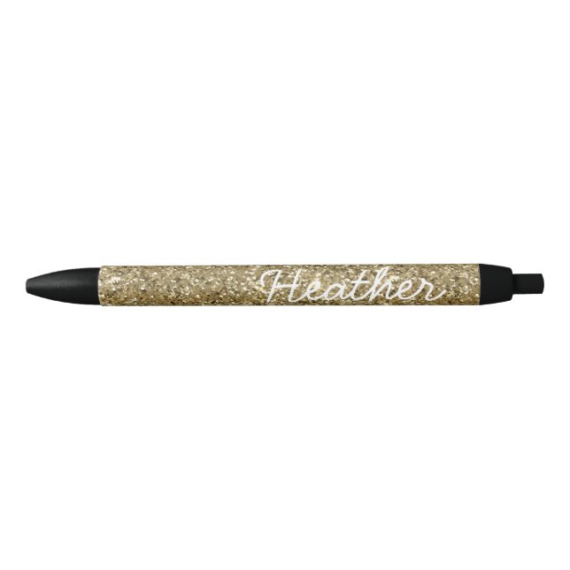 Caneta Preta Glitter de nome personalizado Dourado amarelo (Frente)