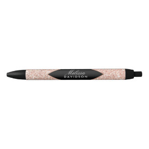 Caneta Preta Glitter Dourado Rosa
