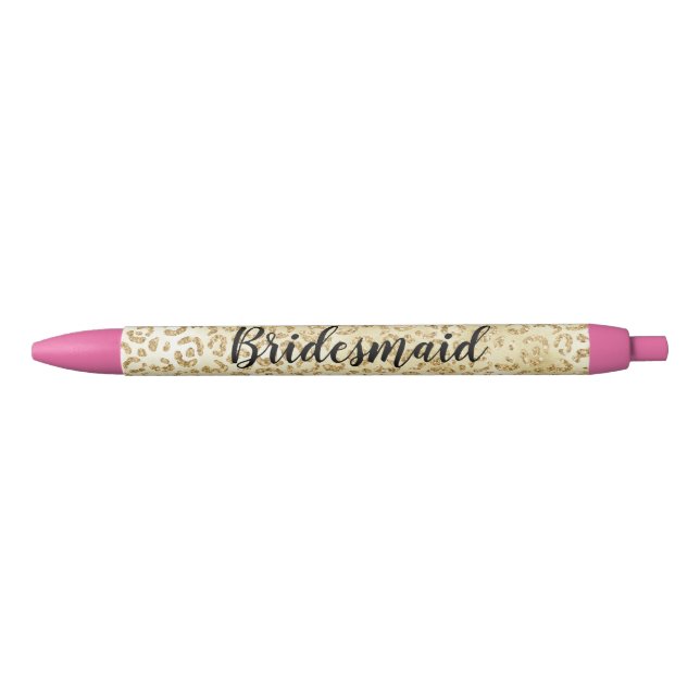 Caneta Preta Glitter Glamouroso Dourado Estampa de Leopardo     (Frente)