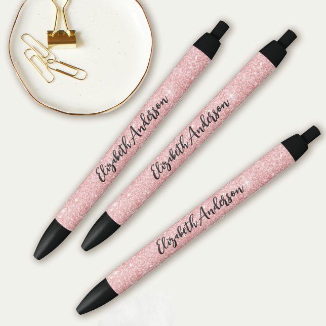 Caneta Preta Glitter Rosa Elegante Personalizado (Pretty Pink glitter drawing Pens. so pretty and they coordinate with the pink glitter sketchbooks!)